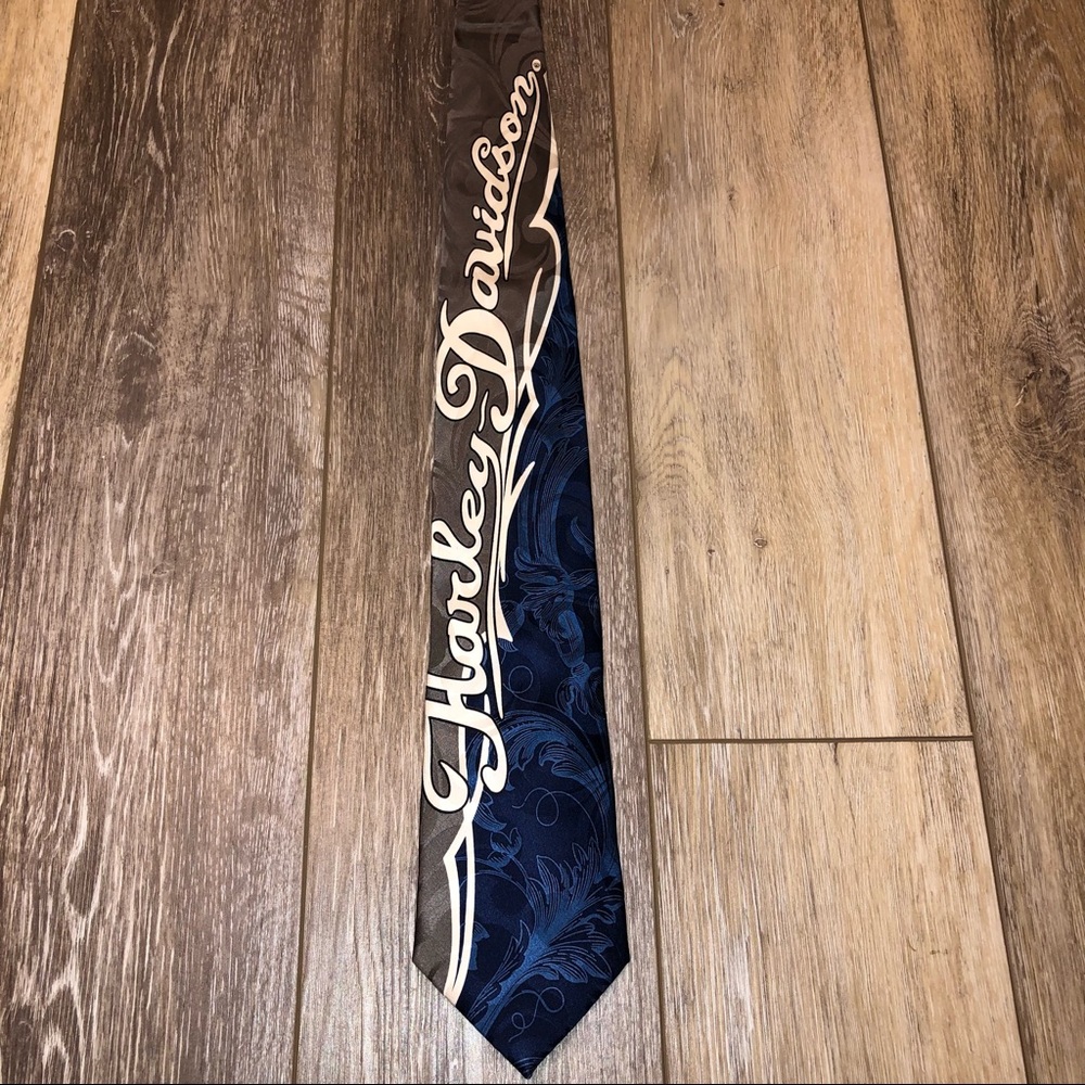 RALPH MARLIN HARLEY DAVIDSON Motorcycles Mens Silk Tie Logo 2009 Script Blue